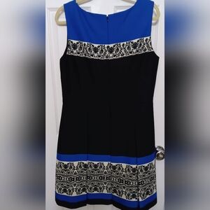Tahari Black and Blue Sleeveless Dress , Size 14